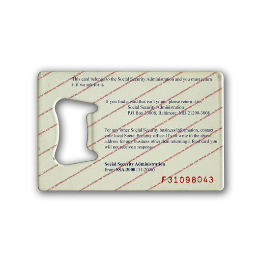 Social Security Card Bottle Opener
